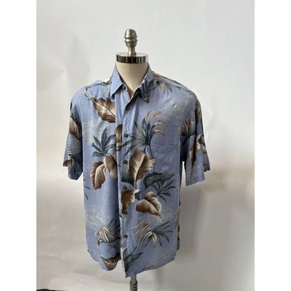Campia Moda Vintage Tropical Hawaiian Leaf Shirt Size Large Blue Rayon - Picture 11 of 16